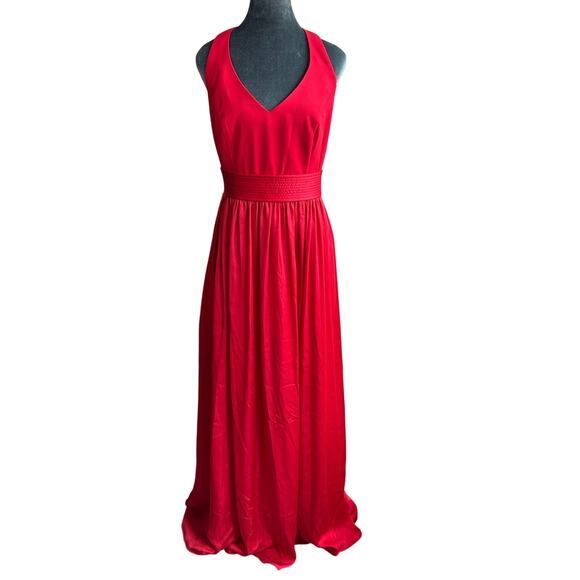 Vera Wang Red Maxi Dress- formal- stain finish skirt- matching  belt Sz 12 bows - Picture 1 of 11